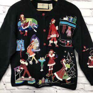 Design Options Philip Jane Gordon Christmas Holiday Sweater Sz M Santa Babes VTG